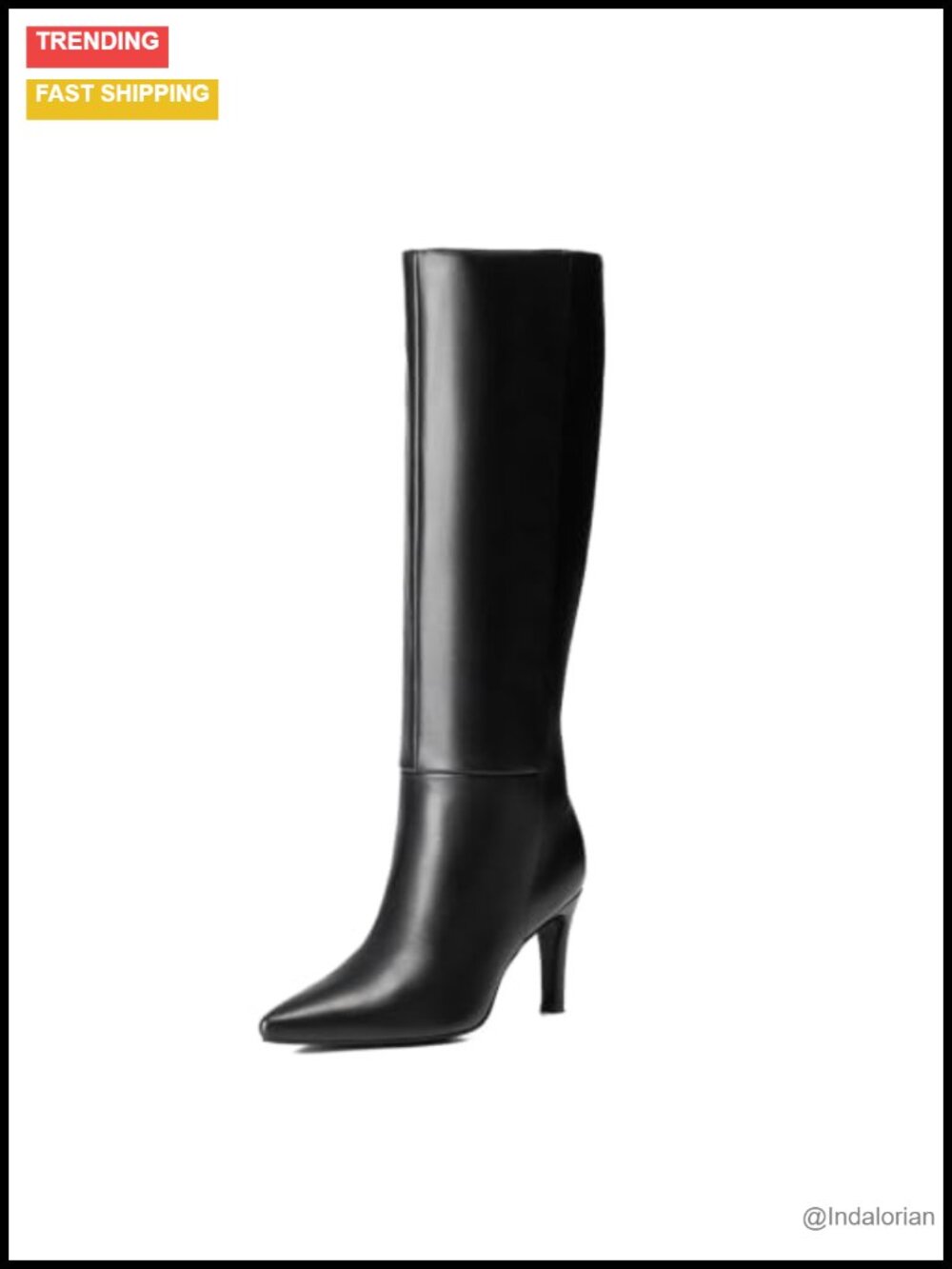 Pointed Toe Stiletto Knee High Boots PU Leather Zipper Wide Calf